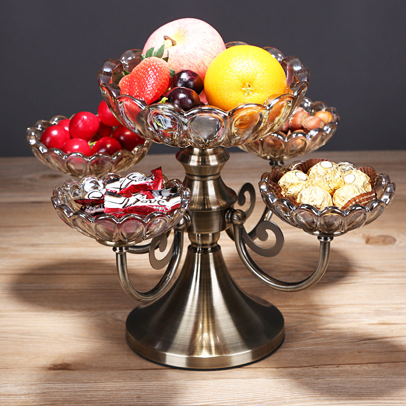 欧式水果盘2023年新款高档多层旋转水晶玻璃客厅家用摆件零食盘子