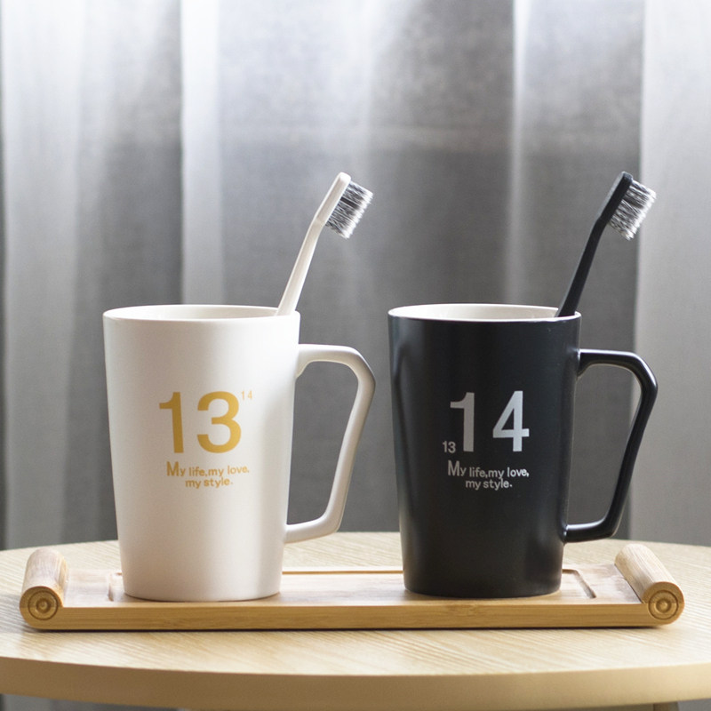 瓷闻家用情侣漱口杯欧式陶瓷牙刷杯黑白洗漱杯简约牙缸刷牙杯一对