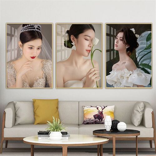 新娘造型装饰画中式婚纱摄影墙壁画照相馆挂画秀禾礼服照片定制图