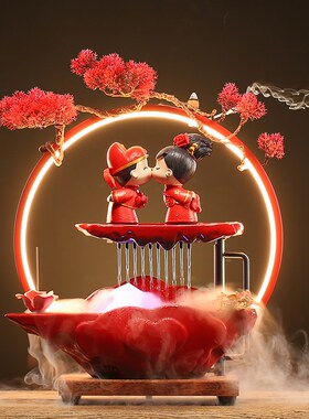 结婚礼物创意流水喷泉摆件送新人中式相亲相爱客厅婚房装饰品艺术