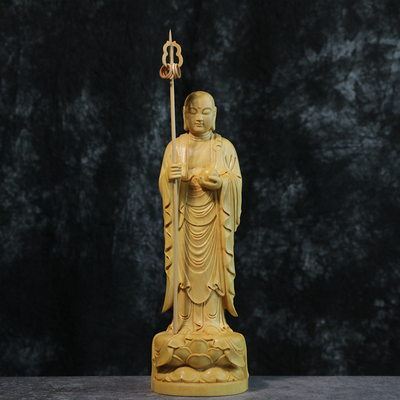 小叶黄杨木雕贴金中式摆件家居饰品佛像供奉文化娑婆三圣地藏菩萨
