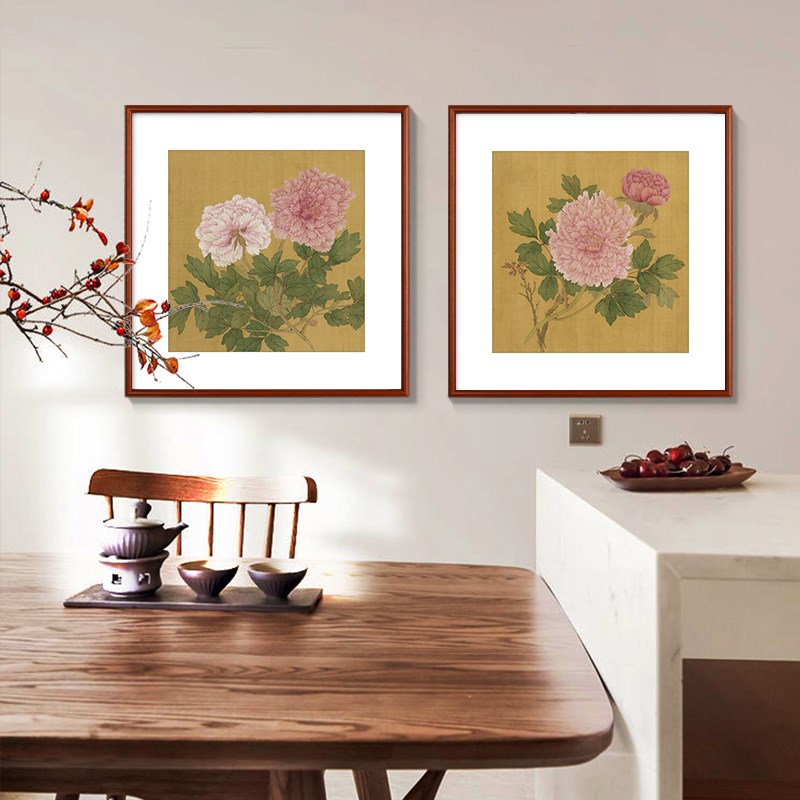 名家牡丹花挂画恽寿平花卉国画新中式客厅装饰画书房茶室餐厅壁画