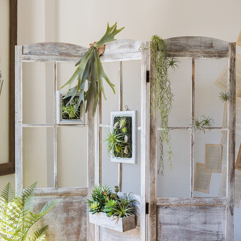 田园网红复古折叠屏风实木玄关隔断花架橱窗镂空服装店落地大摆件