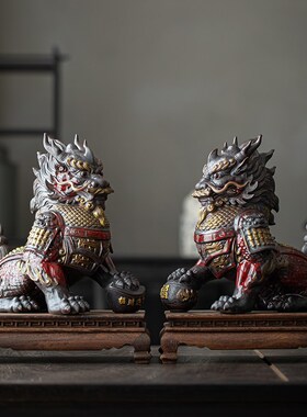 久造中式麒麟摆件公母一对陶瓷客厅家居装饰品办公室招财摆设礼品