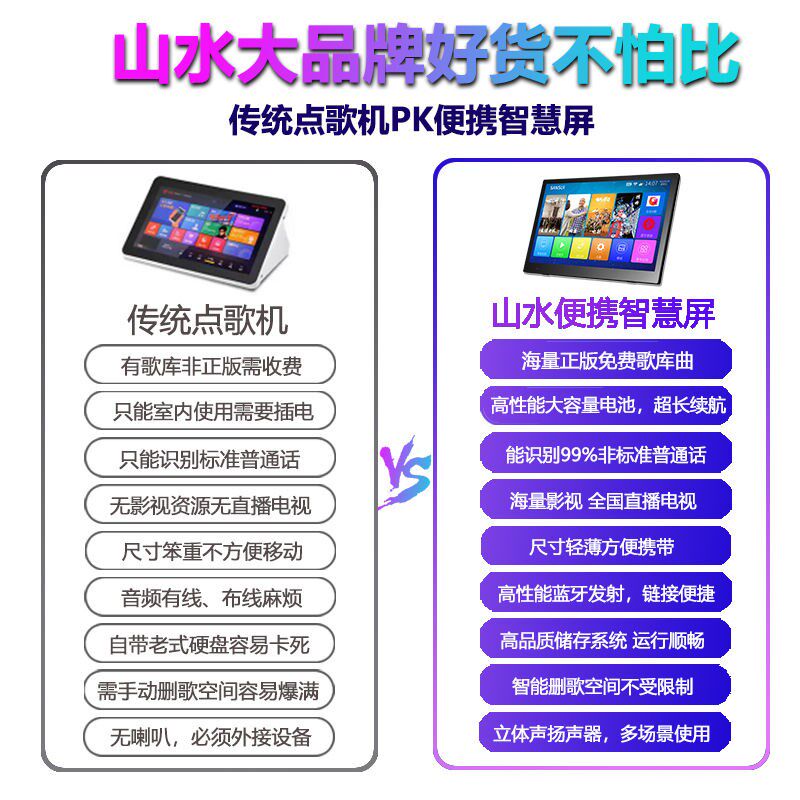 山水户外移动点歌智能K歌一体机家用智慧屏户外便携卡啦OK读谱机
