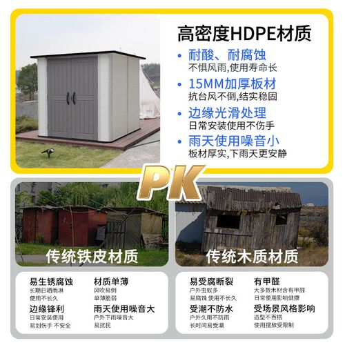 户外储物房花园庭院阳台简易工具杂物间室外露台可移动组合收纳屋