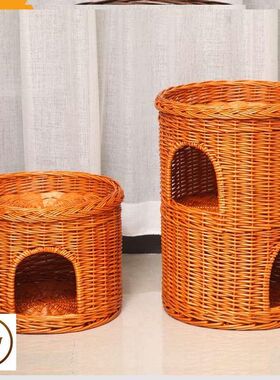 吊篮猫爬架两层上下床猫窝竹编藤编车载牢固宠物屋豪华厚实保暖