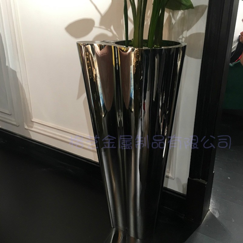 不锈钢花瓶 纽扣花器酒店大堂落地花盆 金属花瓶配饰软装