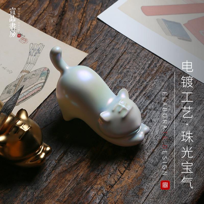 动物笔搁猫咪笔托可爱少女心国风禅意笔托多功能笔架 毛笔书法国