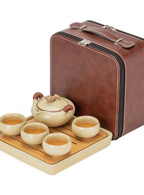 汝窑功夫茶具套装汝瓷整套便携旅行茶具茶壶茶杯办公家用陶瓷茶盘