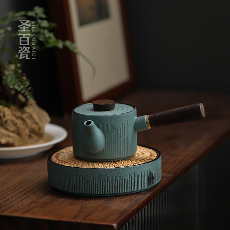 青石釉壶承小号日式藤编复古养壶茶台干泡盘蓄水隔热茶座茶道配件