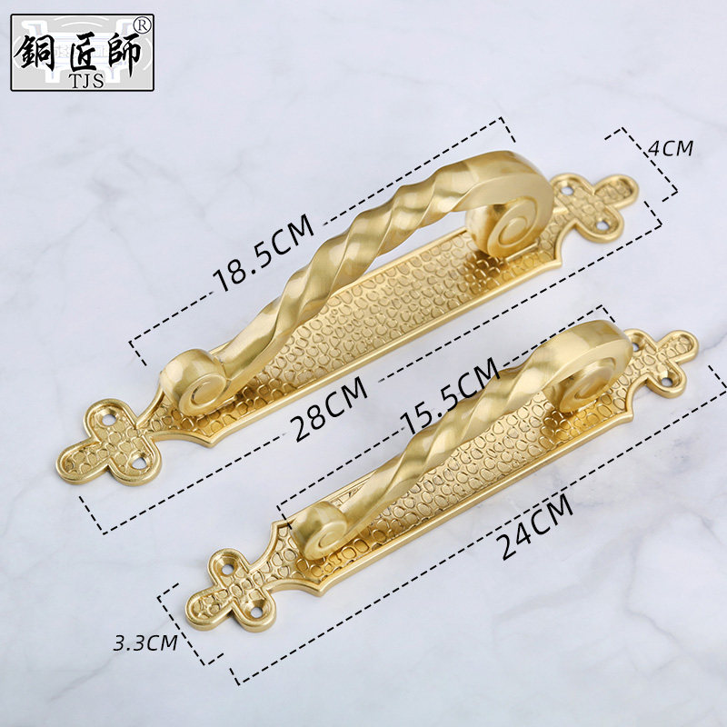 黄铜欧式玻璃门把手淋浴房门拉手手柄明装新中式推拉移门大拉手
