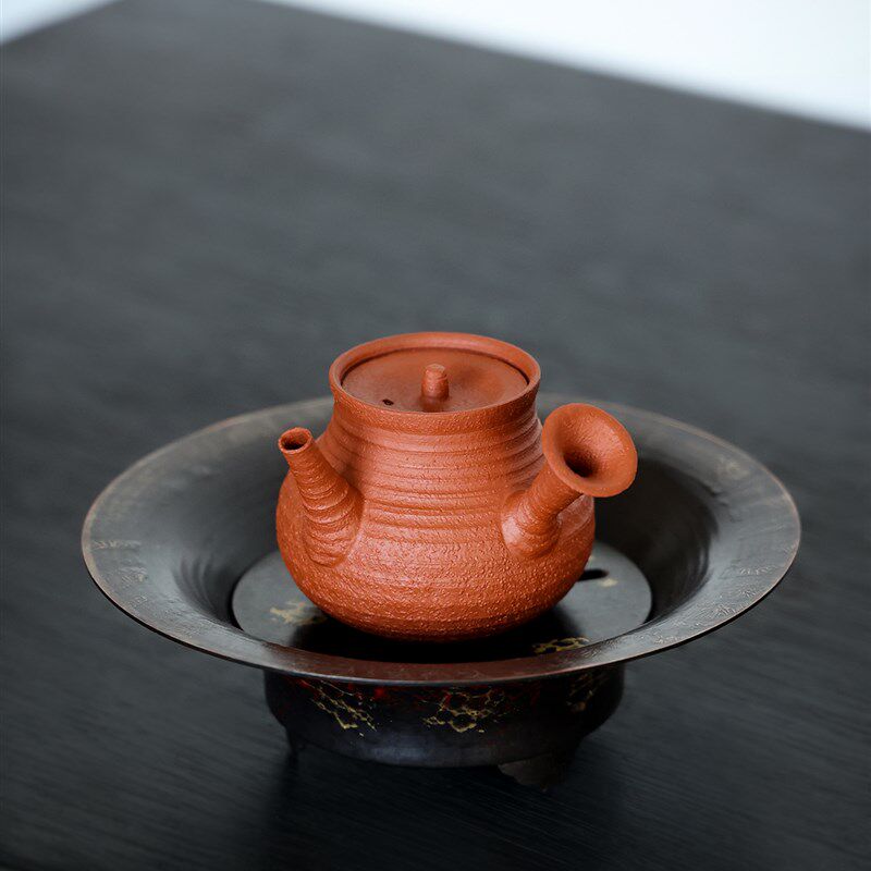 急须壶小侧把南蛮烧手工手拉壶工夫茶泡茶壶小壶日式复古粗陶朱泥