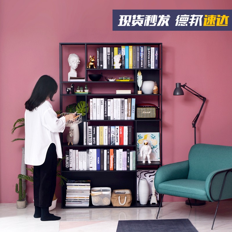 铁梵北欧铁艺落地书架简约创意客厅办公室书房工业风收纳置物架铁