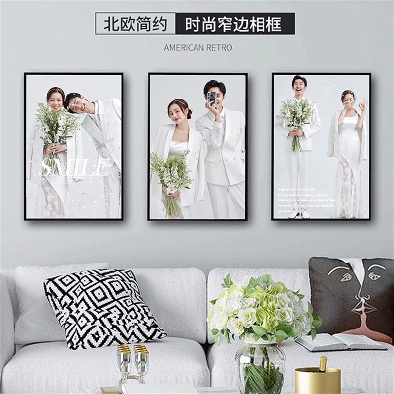 定制婚纱照相框挂墙洗照片全家福床头48寸放大结婚照客厅组合制作