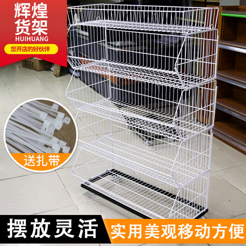 超市斜口篮货架便利店零食展示架带轮多层饮料小卖部可移动置物架