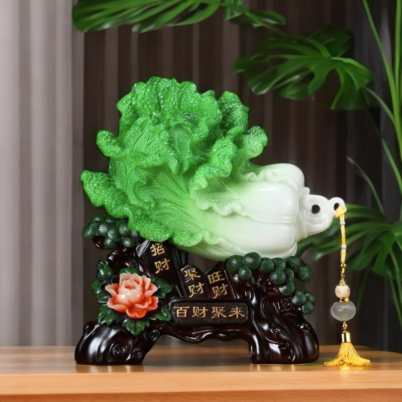 玉白菜摆件大号百财聚来招财乔迁开业装饰礼品玄关酒柜电视柜饰品