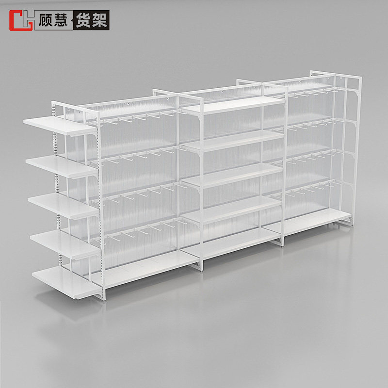 优品货架中岛柜挂钩层板饰品货柜黑白中岛架挂摆超市货架铁木结合