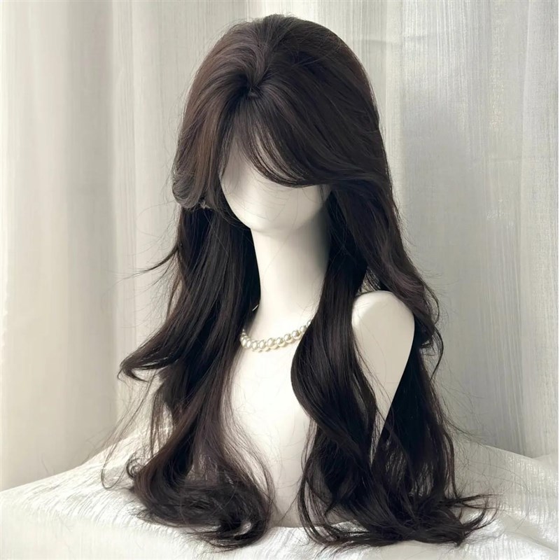 假发女长发Lolita中分八字刘海长卷发加长75cm黑茶色万用JK全头套