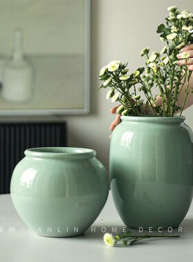 中古风陶瓷花瓶中式复古禅意风鲜花餐桌客厅桌面摆件水培小众绿色