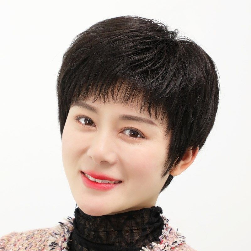 假发全头套女真发全真人发年轻女士短发薄款自然光头真头发假发套