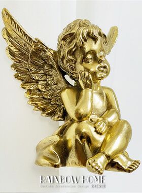 天使纯铜挂钩法式黄铜窗帘美式装饰挂物法式复古绑带欧式墙钩挂球