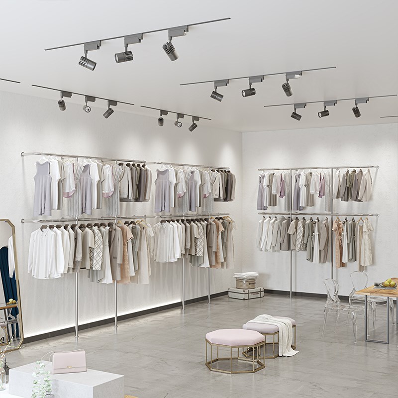 服装店女装不锈钢双层落地挂衣架童装店展示架上墙壁挂式衣服货架