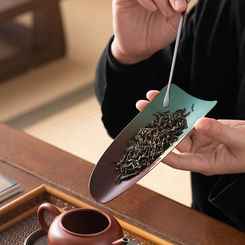 铜彩祥云手工茶荷茶勺取茶器观茶铲茶则茶匙茶拨铜艺功夫茶道配件