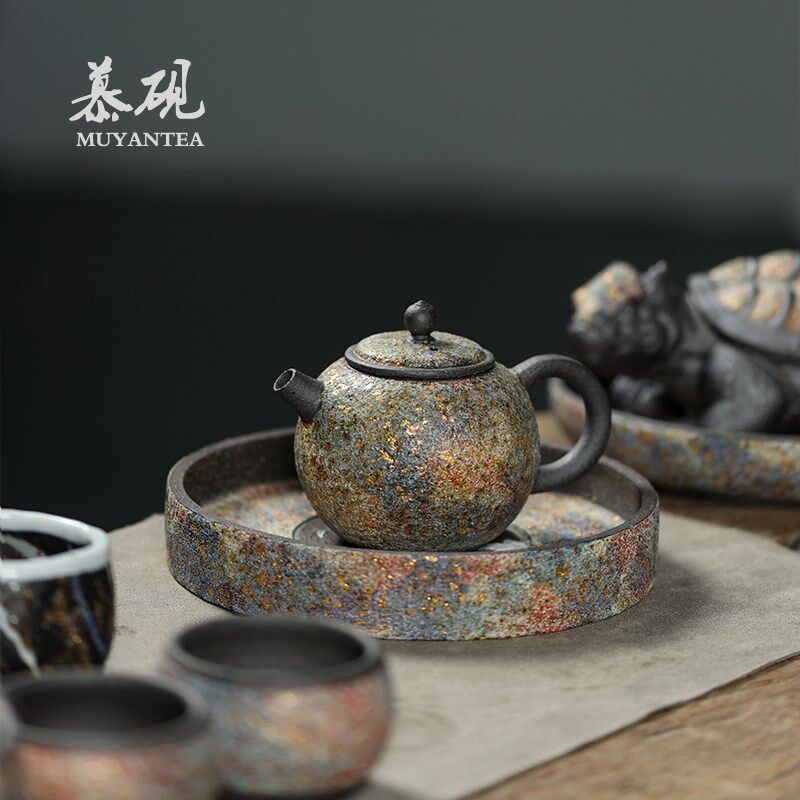 慕砚禅意岩矿壶承高越手作家用日式茶承干泡台茶具紫砂壶托盘茶台