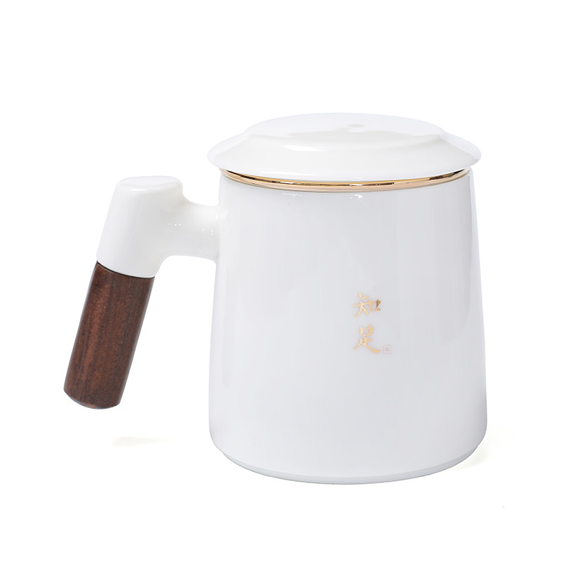 羊脂玉水杯茶水分离茶杯办公杯泡茶陶瓷杯子定制马克杯白瓷大容量