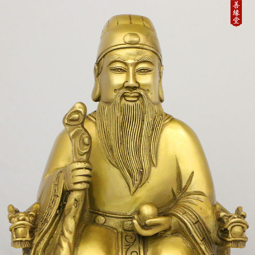 山神爷铜像 黄铜坐山神像 站山神像铜彩绘大号家居客厅工艺品摆件