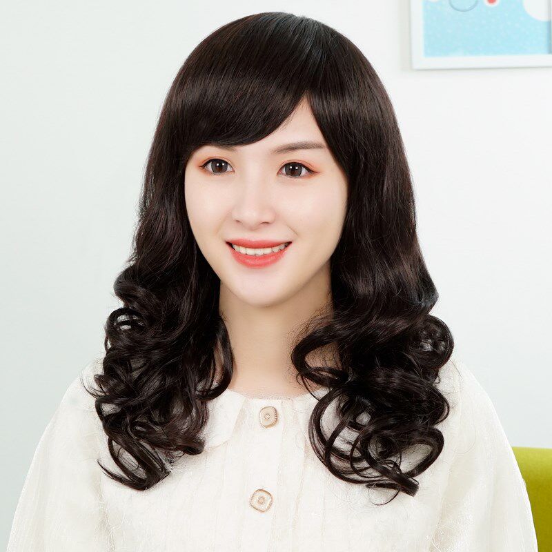 假发女长卷发斜刘海中年妈妈长发逼真自然全头套式中老年中长卷发