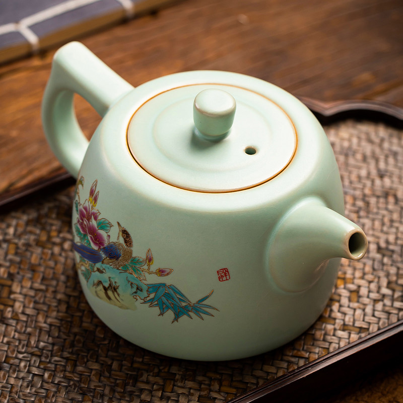 匠仙天青汝窑茶壶单壶开片大容量泡茶壶陶瓷家用大号冰裂釉井栏壶