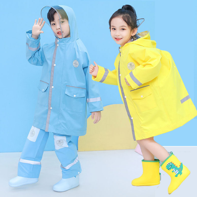 大帽檐儿童雨衣套装防水全身男童小学生女童粉色雨披雨裤小孩宝宝