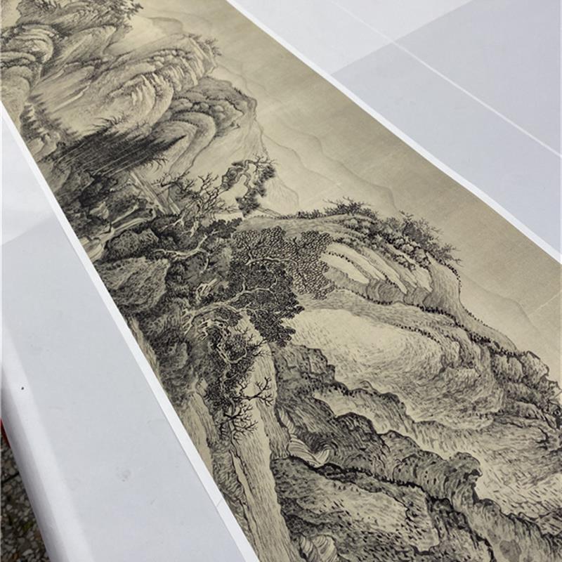 新品清王翚 溪山行旅图 仿古山水长卷国画高清微喷复制品学习临摹