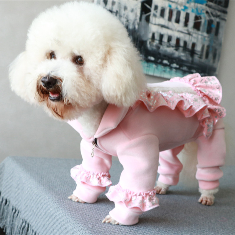 泰迪狗狗秋冬加绒保暖包肚四脚裙子可爱公主粉衣服比熊小犬护肚19