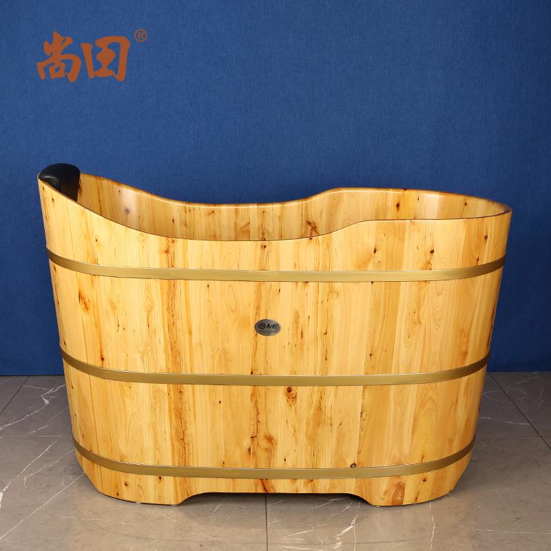 尚田泡澡木桶浴桶实木浴缸木质洗澡盆洗澡桶沐浴盆1米2长秋月加盖