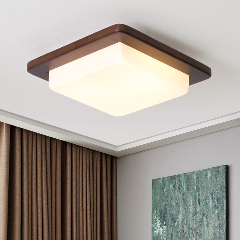 北欧led吸顶灯房间卧室书房方形入户灯走廊玄关过道阳台实木灯具