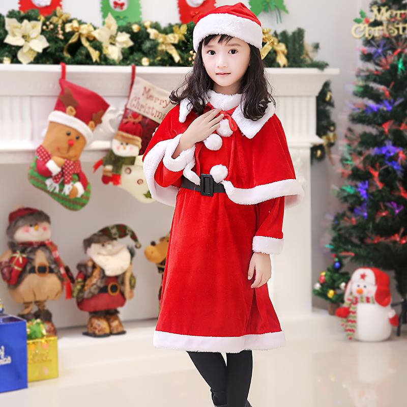 圣诞衣服儿童圣诞节服装女童圣诞老人套装演出服元旦表演服女童装