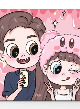 手绘头像变装饰画卡通照片情侣漫画来图定制画油画挂画客厅diy画