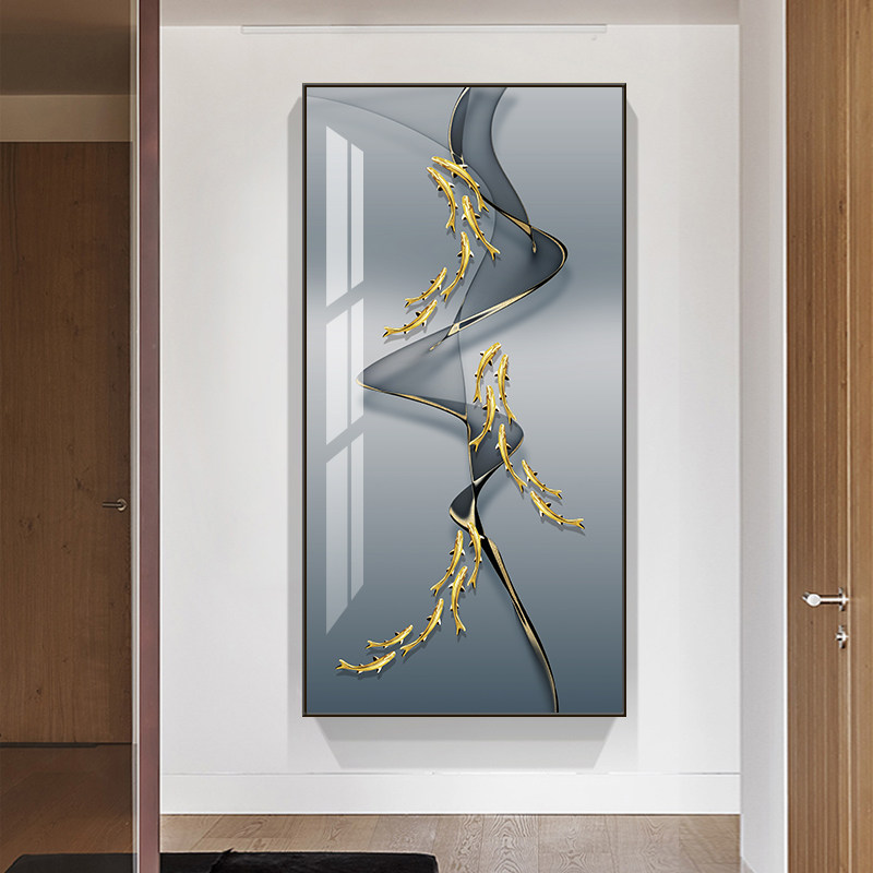 入户门玄关装饰画竖长款走廊尽头挂画进门迎门墙壁画抽象黑白线条