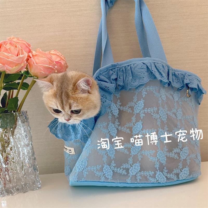 夏季宠物外出包便携透气单肩包泰迪小型犬狗背包蕾丝手提太空猫包