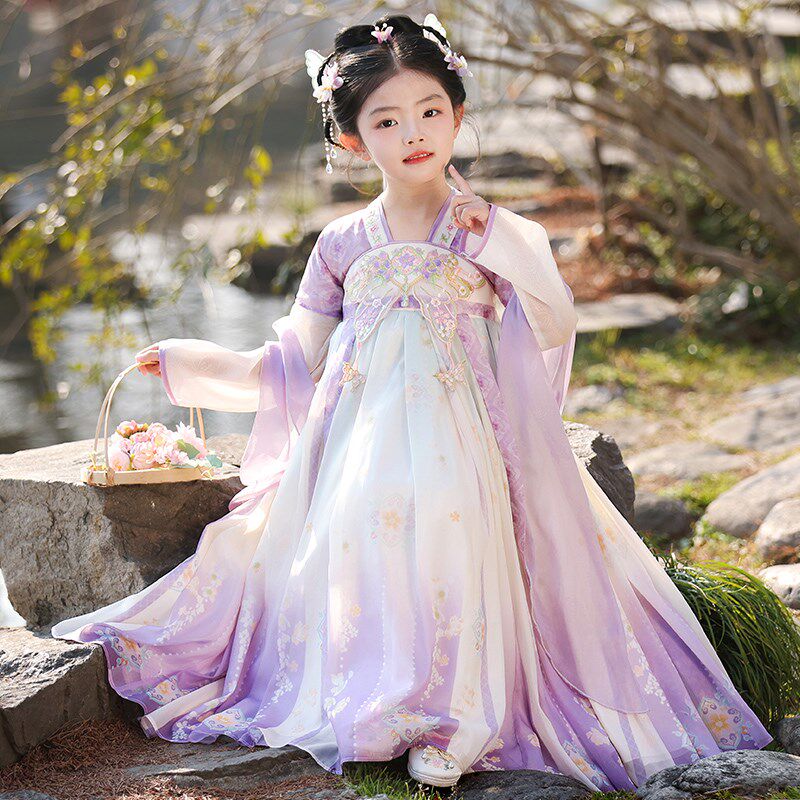 儿童汉服女童春装小女孩唐装连衣唐装