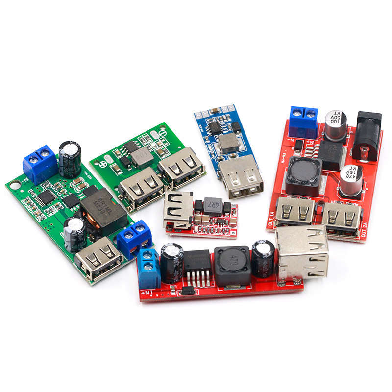 DC-DC降压电源模块 板6-24V12V转5V3A 车载双USB手机充电器 97.5%
