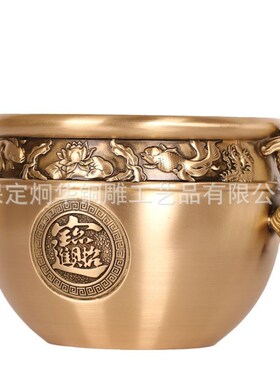 黄铜百福招财进宝招财缸福鱼进宝办公室家用摆件聚宝盆工艺品