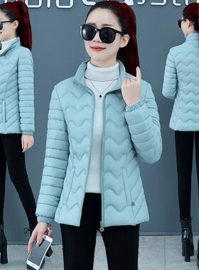 冬季女士羽绒棉服短款修身立领棉衣长袖纯色轻薄显瘦棉袄通勤外套
