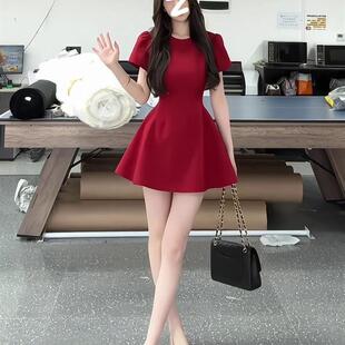 红色连衣裙女夏季法式订婚礼服敬酒服平时可穿红裙子收腰显瘦短裙