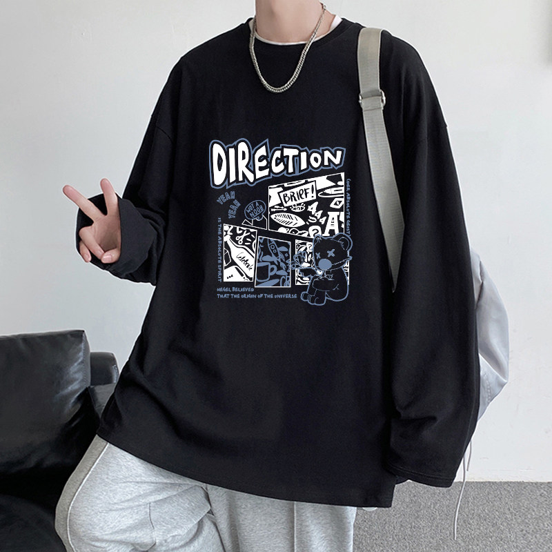 春夏季青少年男生长袖t恤男潮流初中高中学生上衣服薄款纯棉大码图片