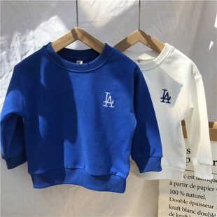 韩版童装2021春秋新款男童女童刺绣字母圆领长袖卫衣宝宝潮牌上衣