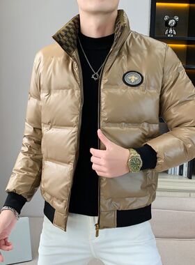 欧货立领男式羽绒服2024秋冬新款亮面保暖轻薄时尚夹克休闲外套男